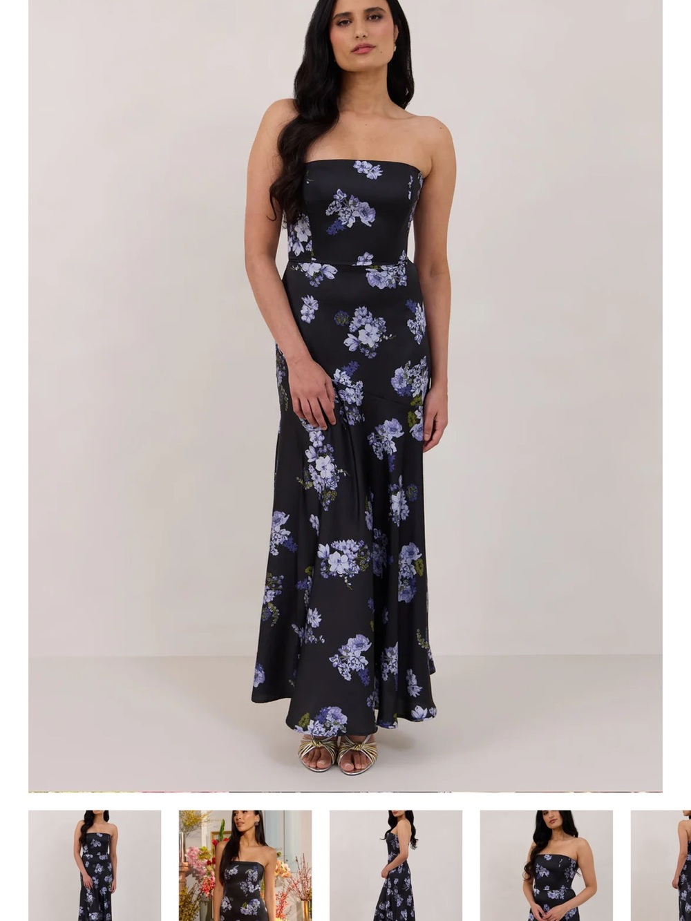 Strapless Navy Floral Maxi Dress